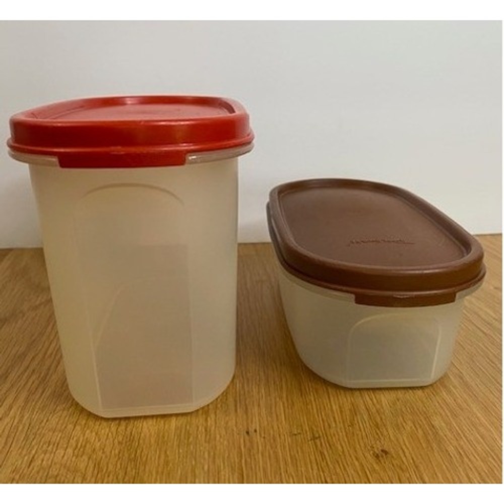 Tupperware Modular Mates Oval Containers Set 2 Red Brown Good 1616-2 1616-8
